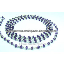 Natural Silver Amethyst Rondelle Faceted Beaded Chain, Wholesale Gemstone Jewelry